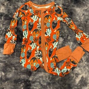 Orange Southwestern Print Baby Bamboo Zipper Pajamas NWOT